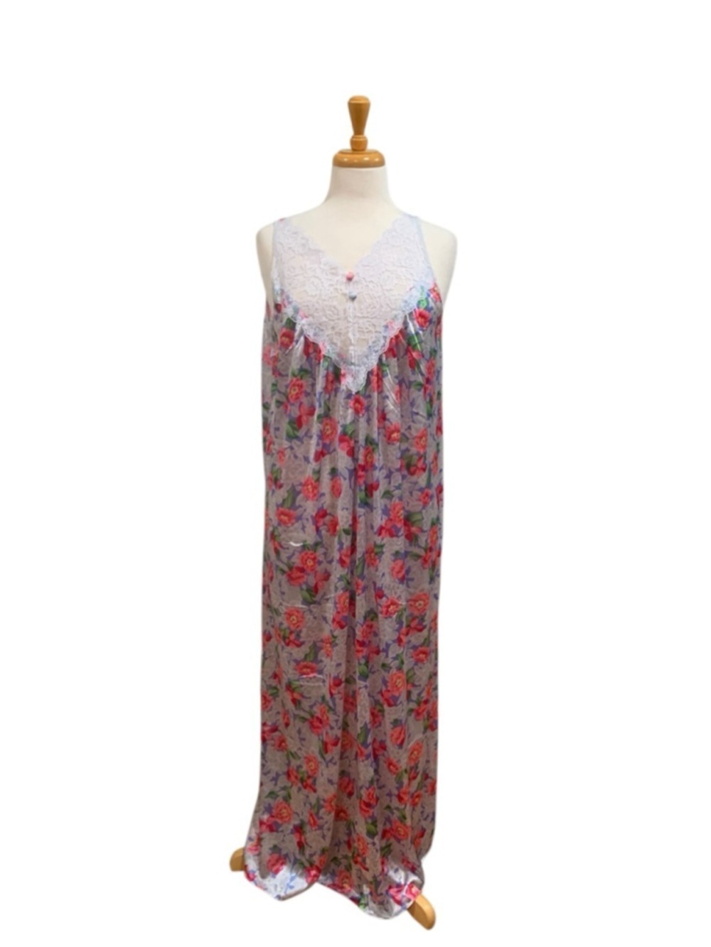 Vntg Women's Vassarette Sleeveless maxi Floral nightgown size M Pink White